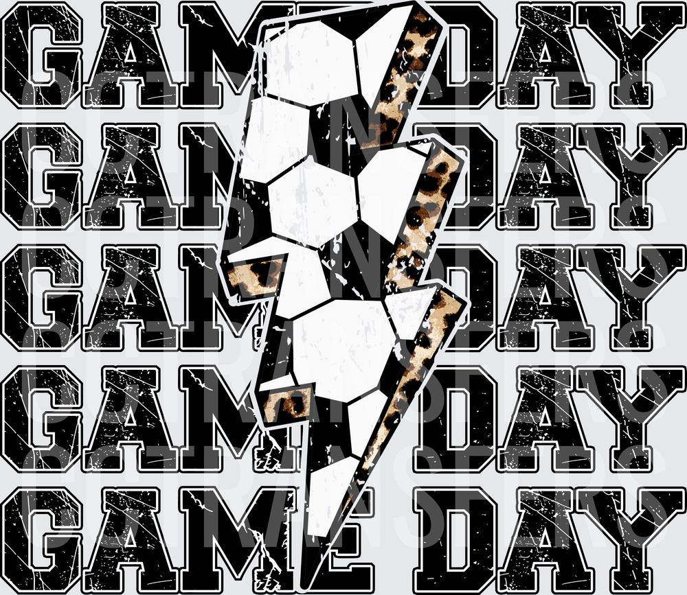 Game Day Soccer Ball Leopard Lightning Bolt Distressed (DTF)