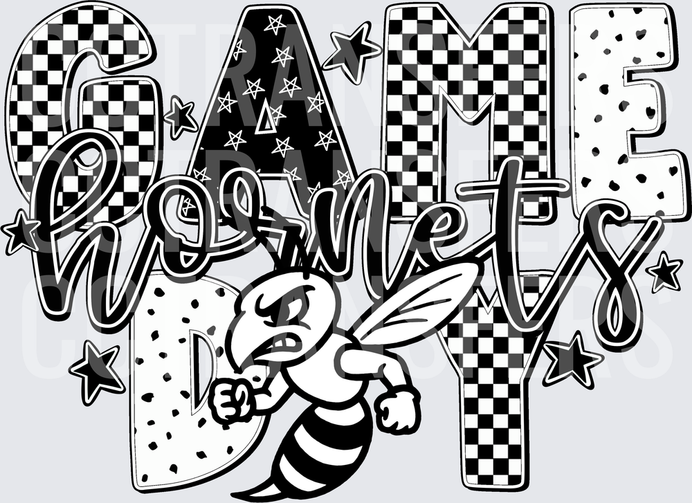 Game Day Hornets Angry Bee Checkered Stars Bold Lettering (DTF)