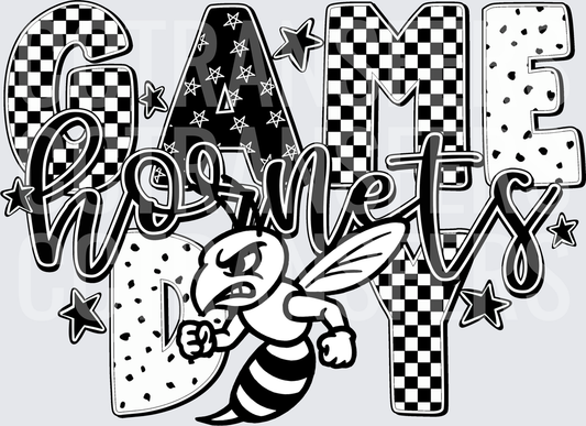 Game Day Hornets Angry Bee Checkered Stars Bold Lettering (DTF)