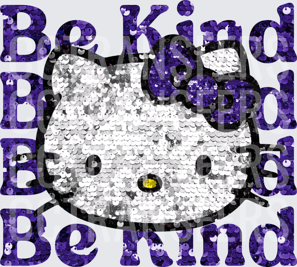 Purple Silver Sequin Cat Face Be Kind (DTF)