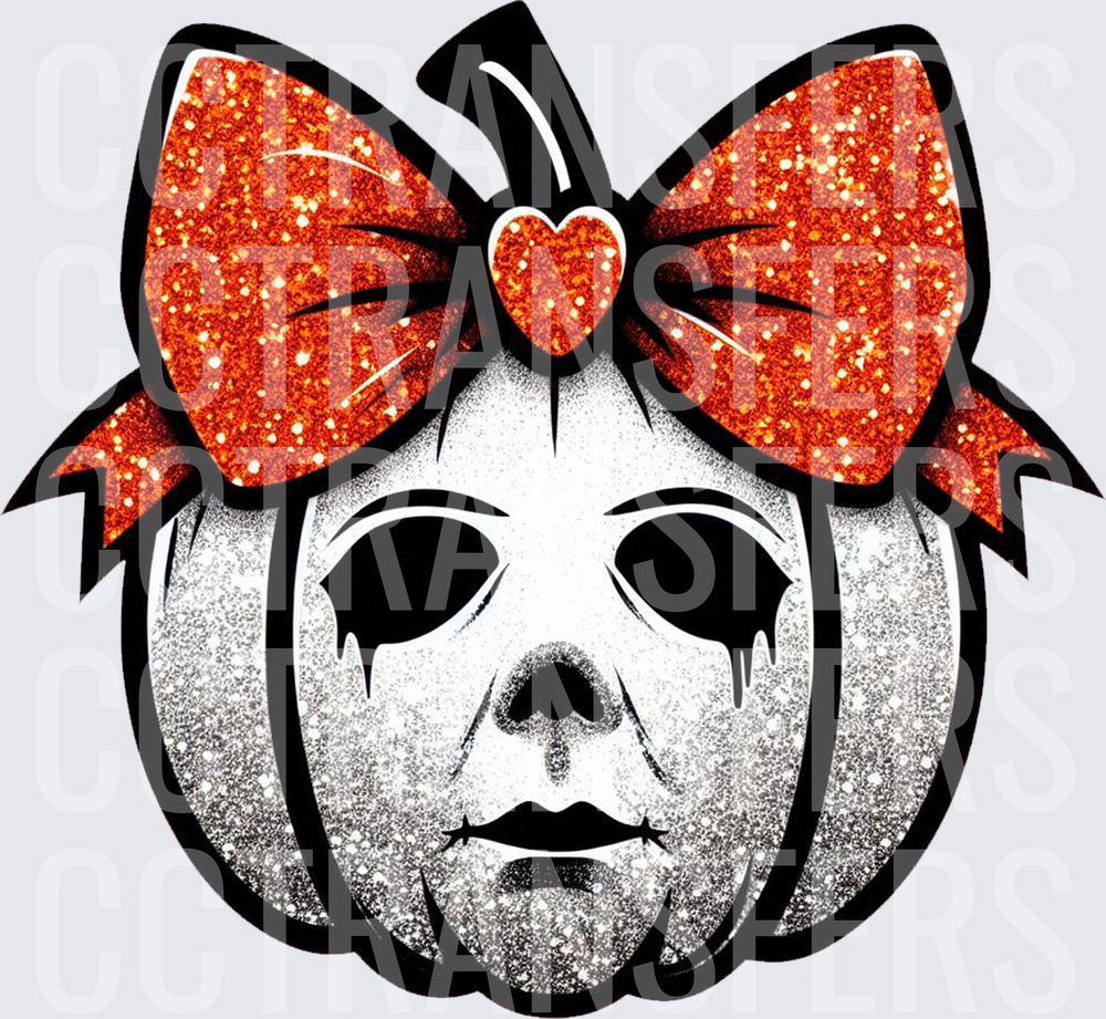 Glitter Pumpkin Horror Mask with Orange Bow (DTF)