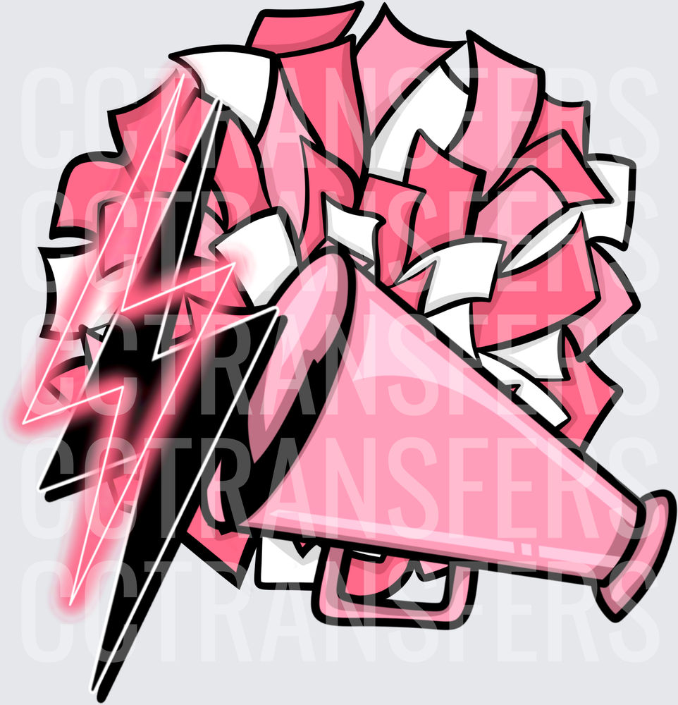 Pink Cheerleader Megaphone Pom Pom Lightning Bolt (DTF)