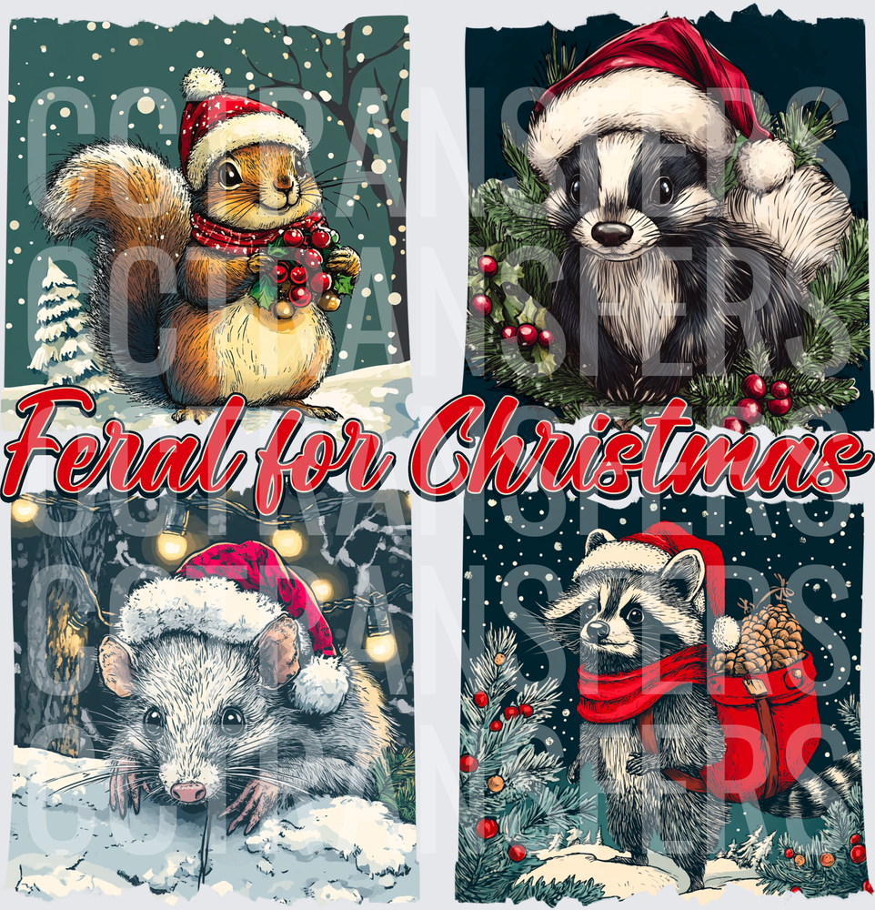 Feral for Christmas Wild Animals Santa Hats (DTF)