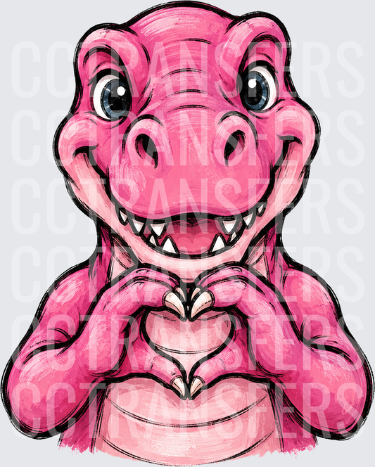 Cute Pink T-Rex Making Heart Shape with Clawed Hands (DTF)