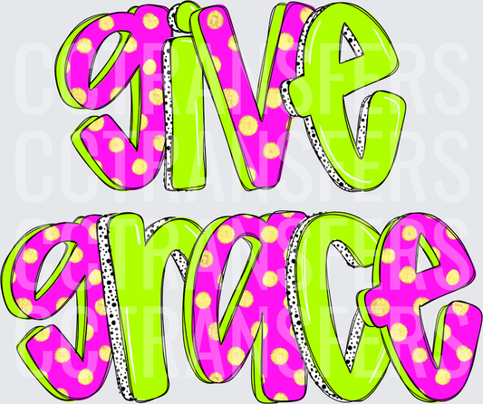 Give Grace Bold Polka Dot Neon Pink and Lime Lettering (DTF)