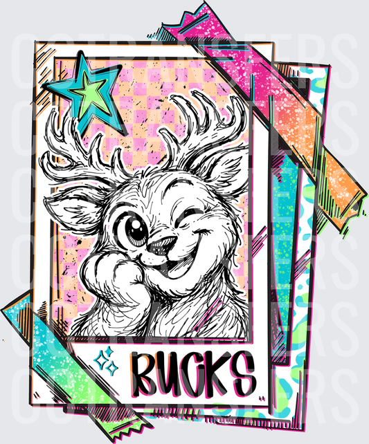 Cute Winking Deer Bucks Trading Card Retro Neon (DTF)