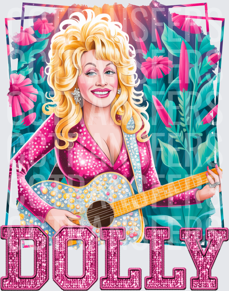 Dolly Bedazzled Guitar Floral (DTF)