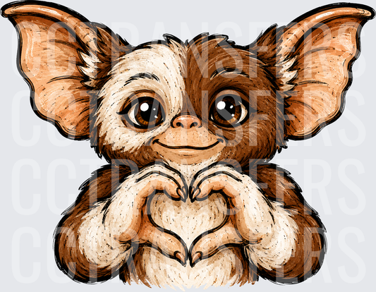 Cute Furry Mogwai Making Heart Shape With Hands (DTF)