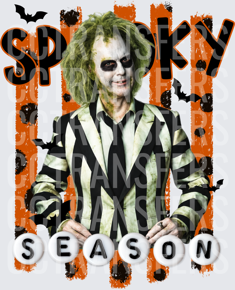 Spooky Season Ghost Man Black Striped Suit Halloween Bats (DTF)