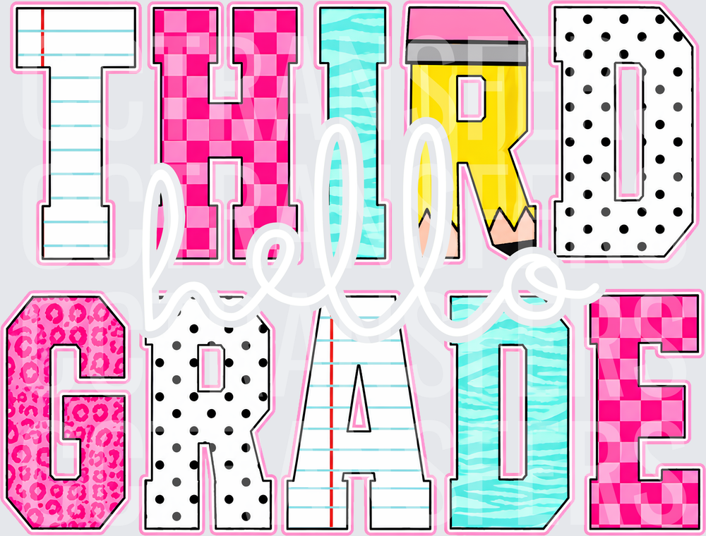 Third Grade Patterned Block Letters School Design (DTF)