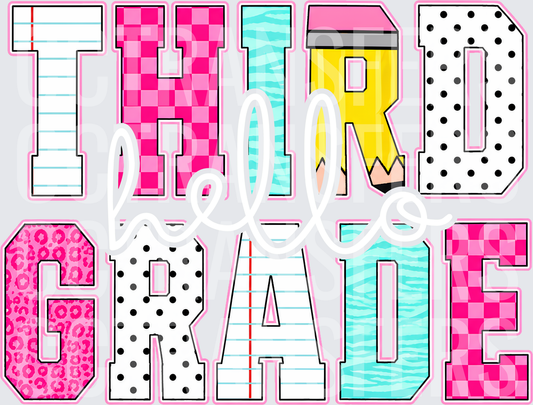 Third Grade Patterned Block Letters School Design (DTF)
