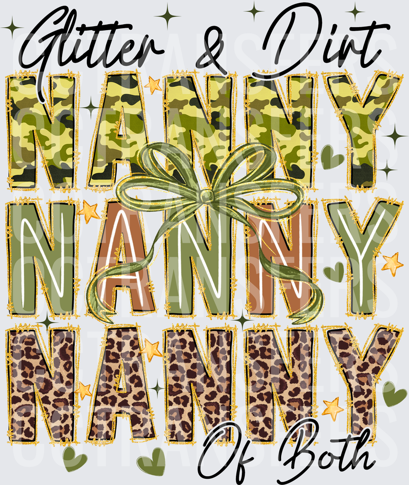 Glitter & Dirt Nanny of Both Camo Leopard Bow (DTF)