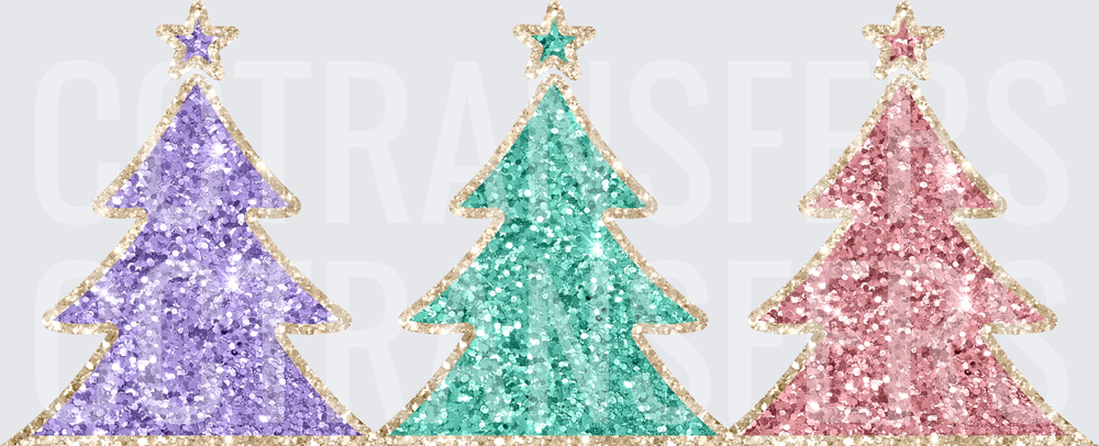 Pastel Glitter Christmas Trees with Gold Stars (DTF)