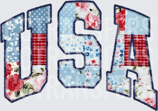Patchwork Floral USA Varsity Letter Block Design (DTF)