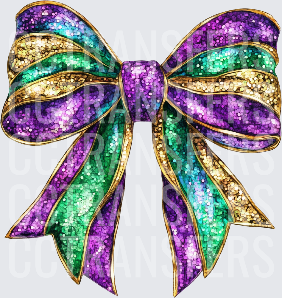 Mardi Gras Glitter Bow Purple Green Gold (DTF)