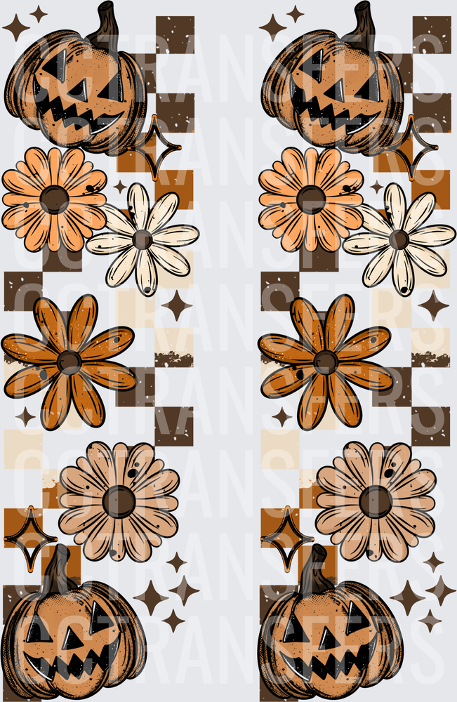 Retro Boho Halloween Jack-O-Lantern Floral Checker (DTF)