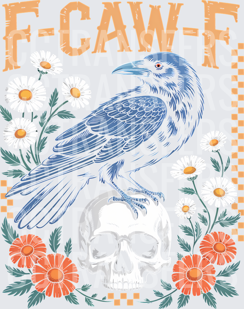 F-CAW-F Blue Raven Skull Daisy Floral Botanical (DTF)