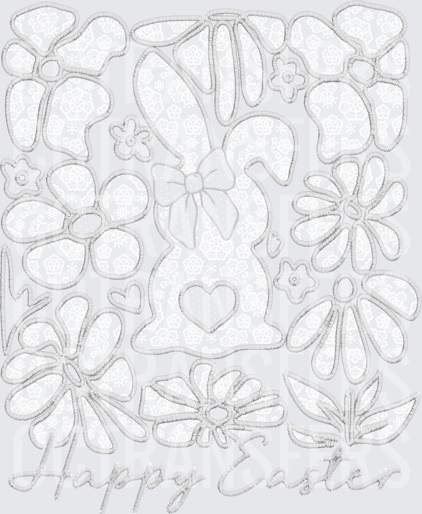 Happy Easter Bunny Floral Outline Embroidery Style (DTF)