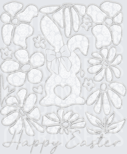 Happy Easter Bunny Floral Outline Embroidery Style (DTF)