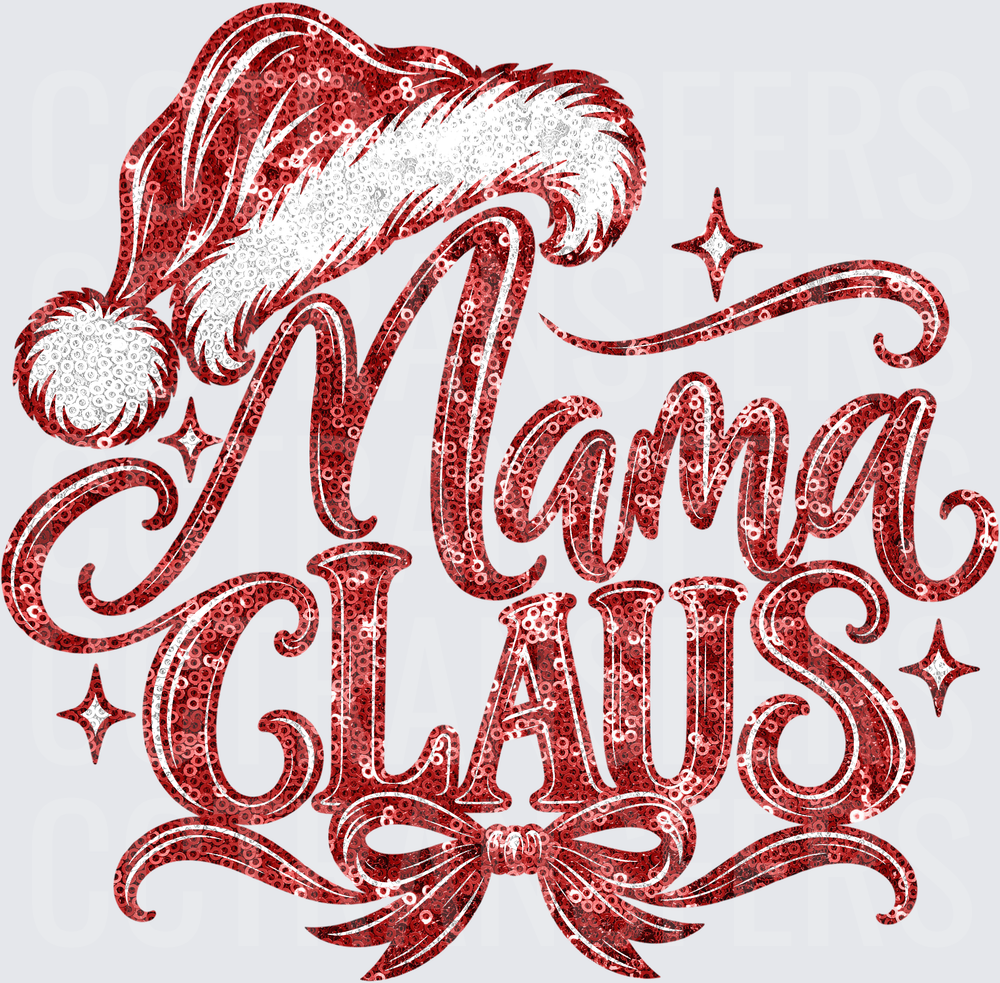 Mama Claus Red Sequin Santa Hat Sparkle Script (DTF)