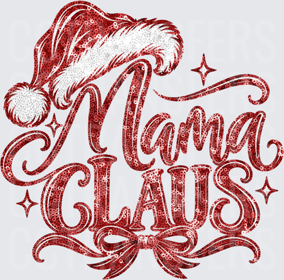 Mama Claus Red Sequin Santa Hat Sparkle Script (DTF)