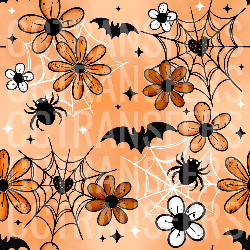 Halloween Floral Spiderweb Bats and Spiders Pattern (DTF)