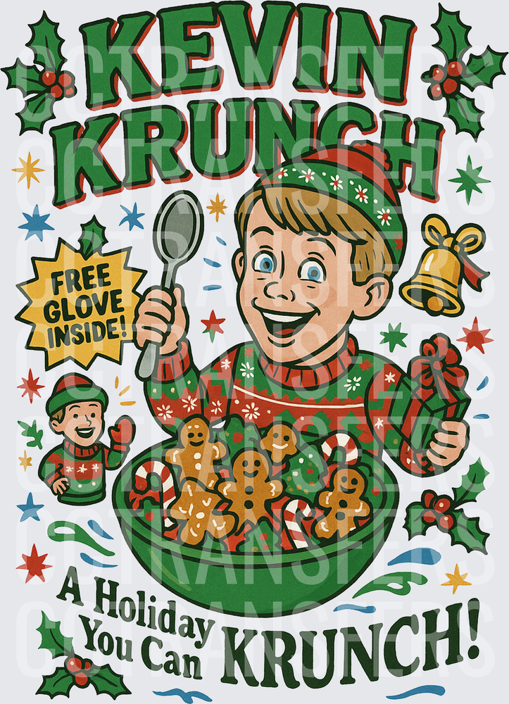 Kevin Krunch Holiday Cereal Box Boy Free Glove Inside (DTF)