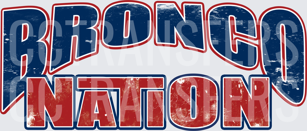 Bronco Nation Bold Distressed Arched Text Navy Red (DTF)