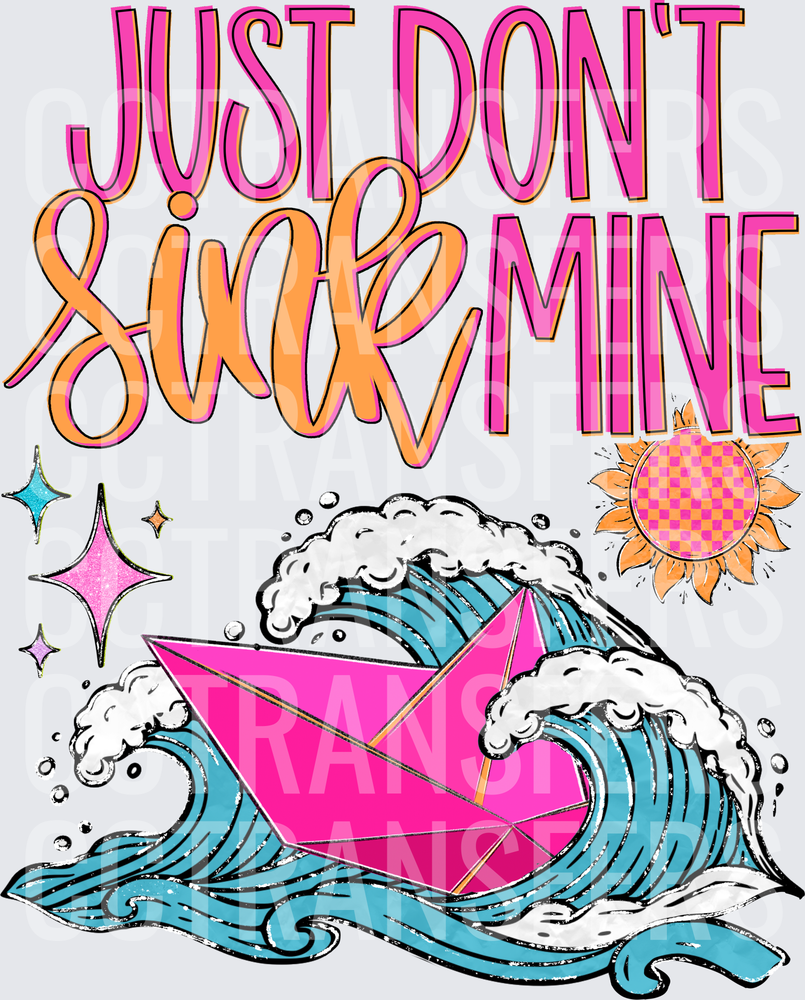 Just Don't Sink Mine Pink Paper Boat Ocean Waves (DTF)