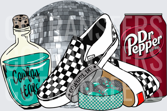 Cowboy Tears Disco Ball Checkerboard Sneakers Dr Pepper (DTF)
