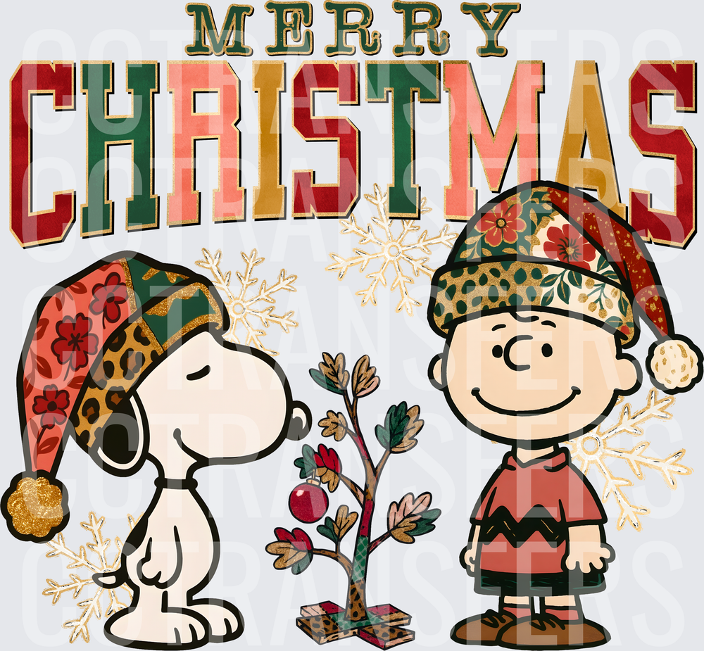 Merry Christmas Cartoon Dog and Boy Boho Holiday Hats (DTF)
