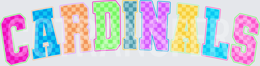 Colorful Checkered Varsity Cardinals Arched Text (DTF)