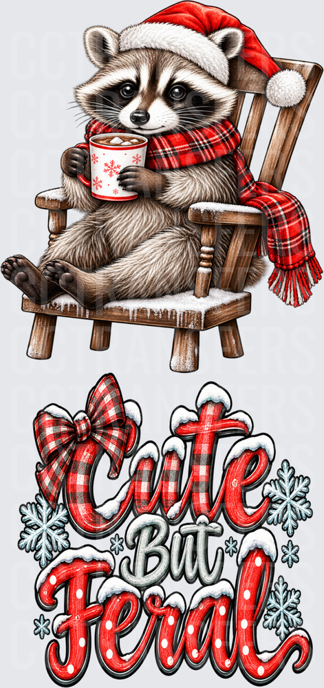 Cute But Feral Christmas Raccoon Santa Hat Cocoa Chair (DTF)