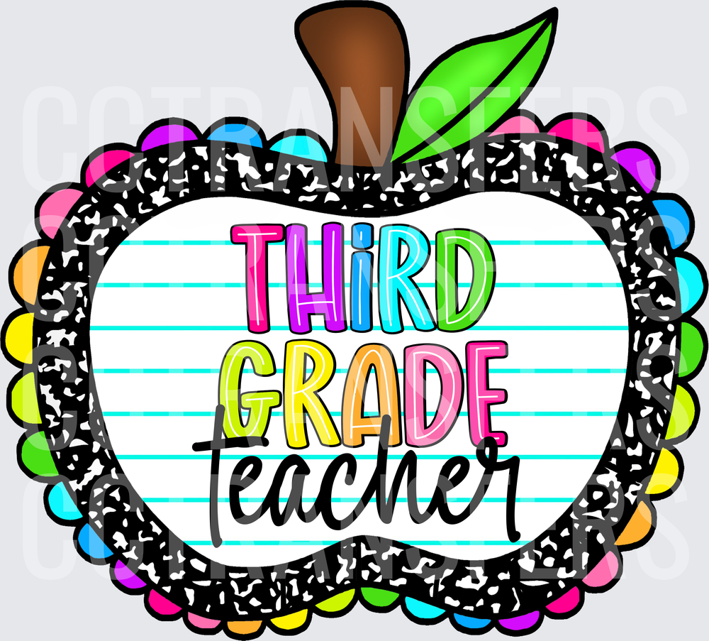 Third Grade Teacher Colorful Apple Composition Notebook (DTF)