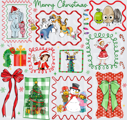 Merry Christmas Cartoon Characters Holiday Collage (DTF)