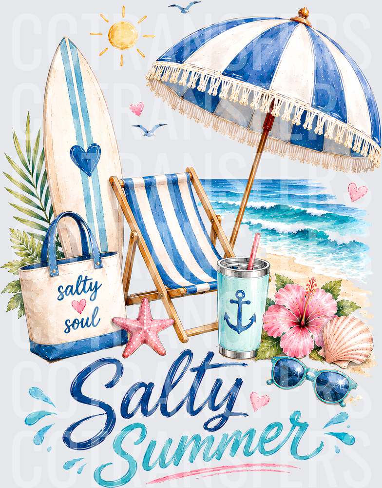 Salty Summer Beach Scene Umbrella Surfboard Tote (DTF)