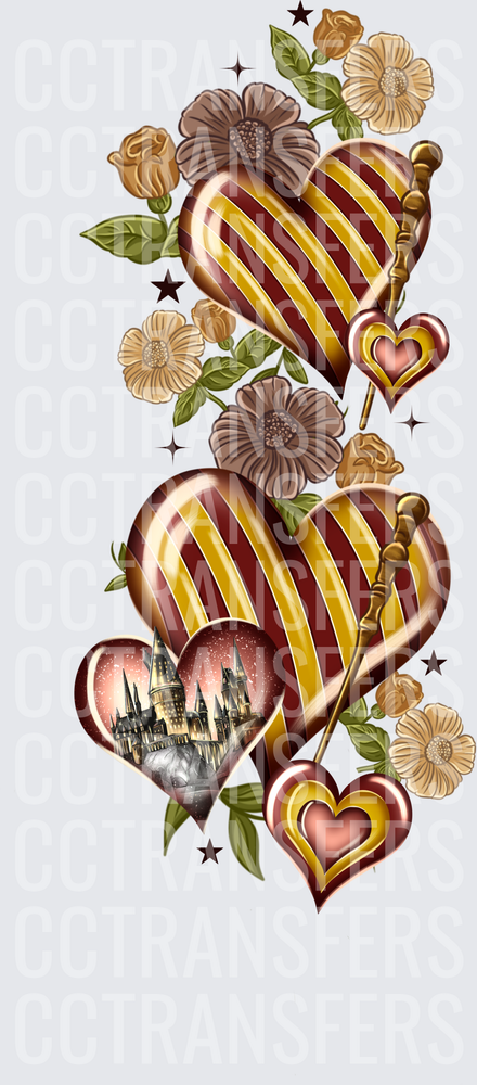 Striped Hearts Magic Wand Castle Floral Botanical (DTF)