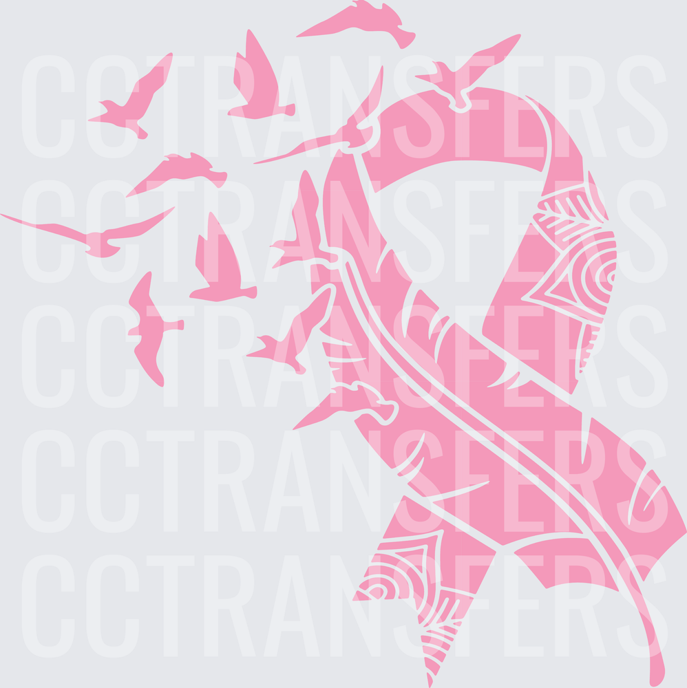 Pink Awareness Ribbon Mandala with Flying Birds (DTF)