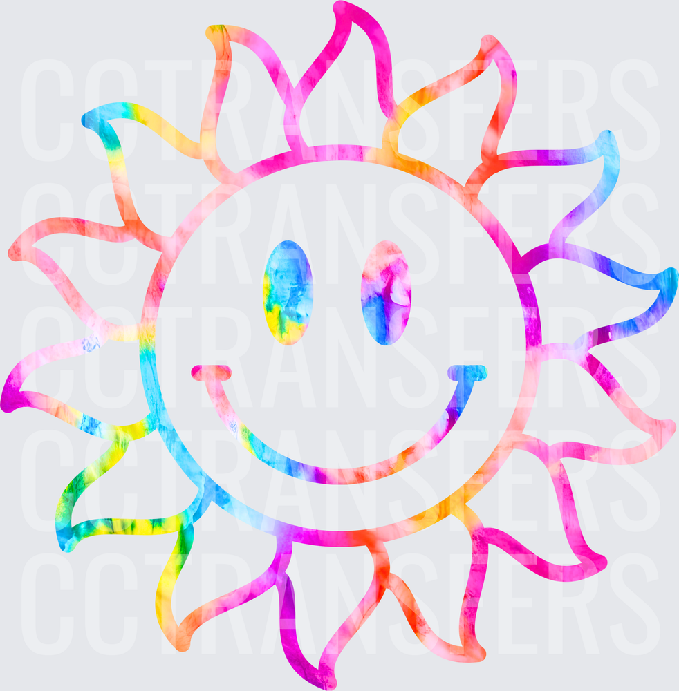 Tie Dye Rainbow Smiley Face Sun (DTF)