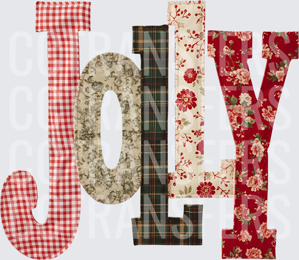 JOLLY Patchwork Fabric Pattern Holiday Letters (DTF)