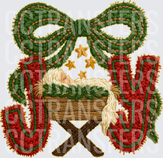 JOY Baby Jesus Nativity Manger Embroidery Style (DTF)