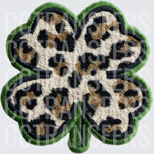 Leopard Print Four Leaf Clover Embroidered Patch (DTF)