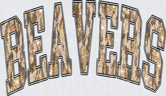 Beavers Arched Varsity Glitter Cowhide Letters (DTF)