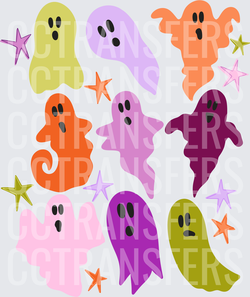Colorful Retro Ghost Squad with Stars Halloween (DTF)