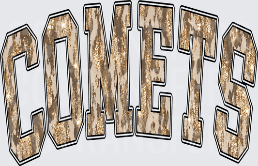 Comets Arched Varsity Glitter Cowhide Letters (DTF)