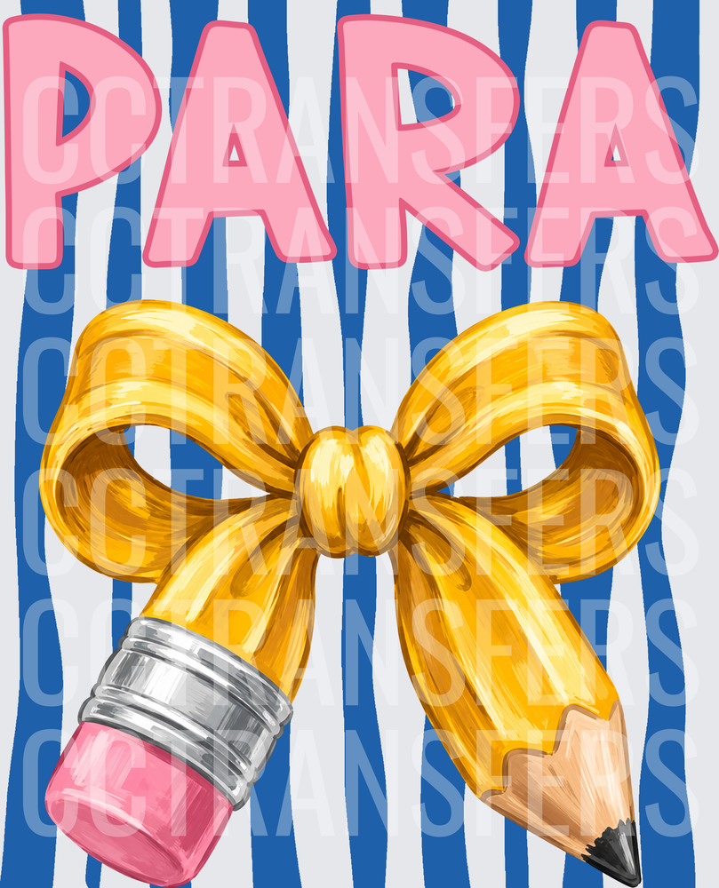 Para Gold Bow Pencil Blue Stripe (DTF)