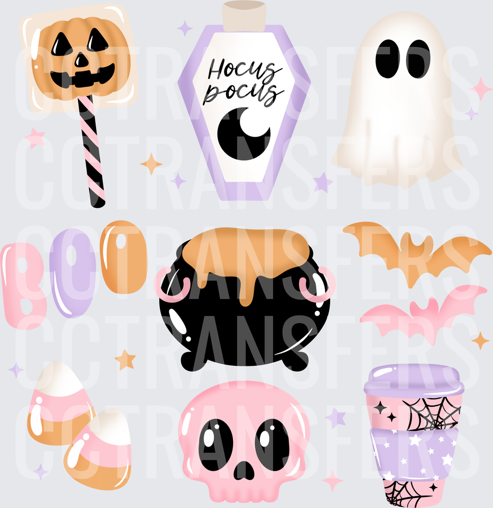 Pastel Halloween BOO Ghost Skull Cauldron Bats Bundle (DTF)