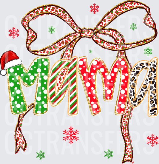 Christmas Mama Leopard Bow Polka Dot Snowflake (DTF)