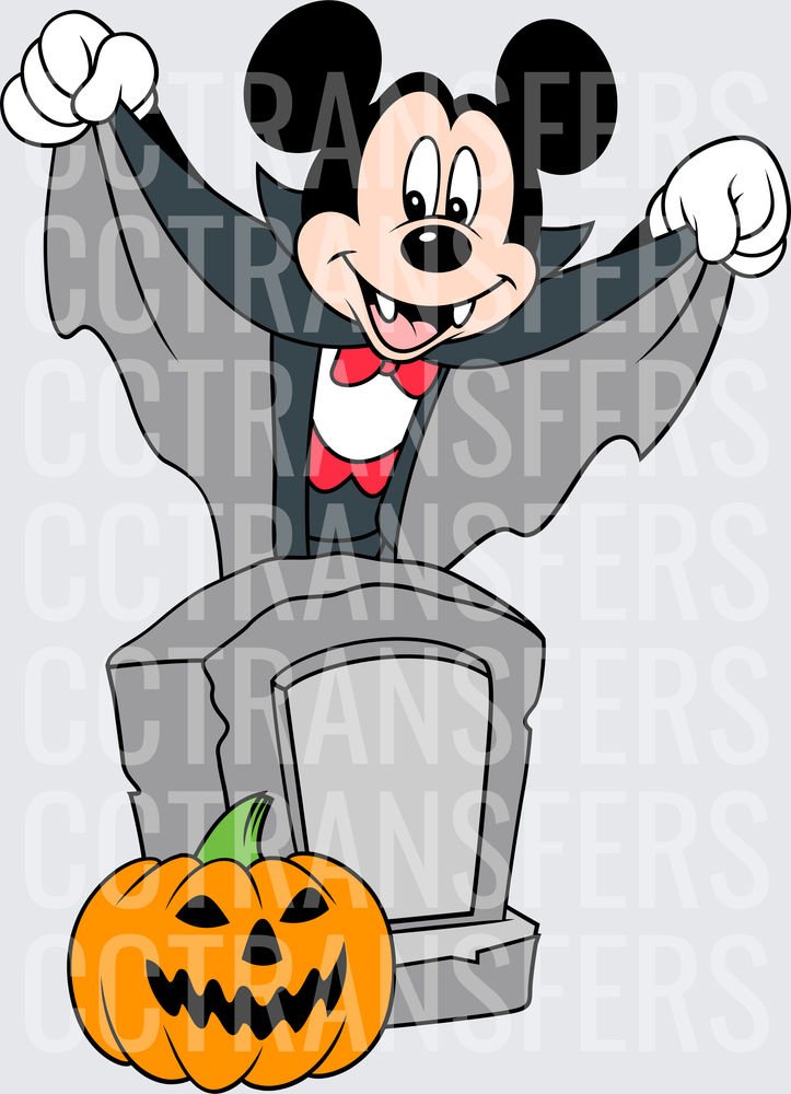 Cartoon Mouse Vampire Rising From Grave Halloween Pumpkin (DTF)