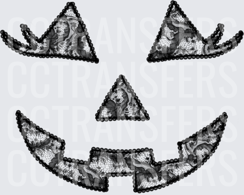 Black Lace Floral Jack-o-Lantern Face (DTF)